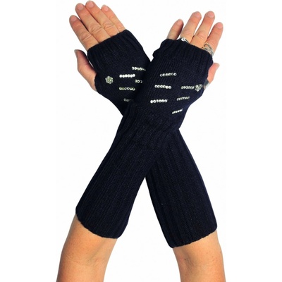 Pletené návleky na ruce s kamínky tmavě modrá