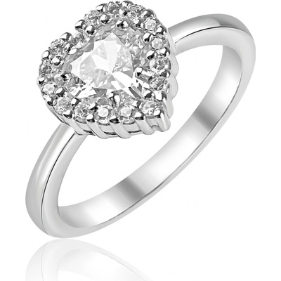 Meucci Stříbrný prsten s čirým srdcovým zirkonem SS368R