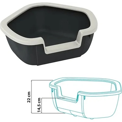 Ferplast Dama - Открита ъглова тоалетна за котки с борд против изсипване, 57, 5 / 51, 5 / 22 см