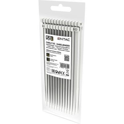 Entac Кабелни връзки ENTAC 200mm x 2, 5mm white 50 броя ECT-2.5-200-W (ECT-2.5-200-W)