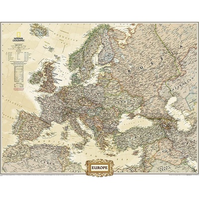 Evropa National Geographic Executive - nástěnná mapa 117 x 92 cm, lamino + stříbrný hliníkový rám