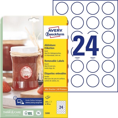 Avery-Zweckform 5080 etikety 40 mm papír bílá 1 sada inkoustová tiskárna laserová tiskárna