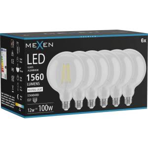 Mexen Vintis 6x LED крушка с нажежаема жичка E27, G125, 12W, Неутрална - 4000K, 1560 lm, (L158-E27-1240-00x06)