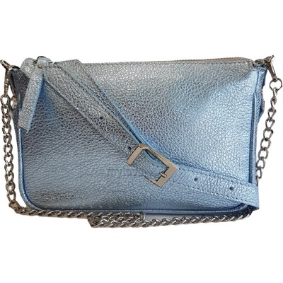 My Love bag kožená malá crossbody metalická světle modrá