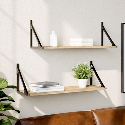vidaXL Стенни рафтове, 2 бр. , дъб сонома, 80x25x25, 5 см, инженерно дърво (836339)