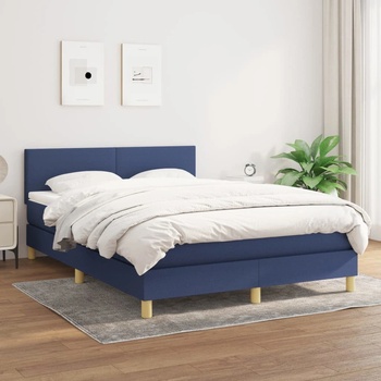 vidaXL Боксспринг легло с матрак, синьо, 140x190 см, плат (3140455)