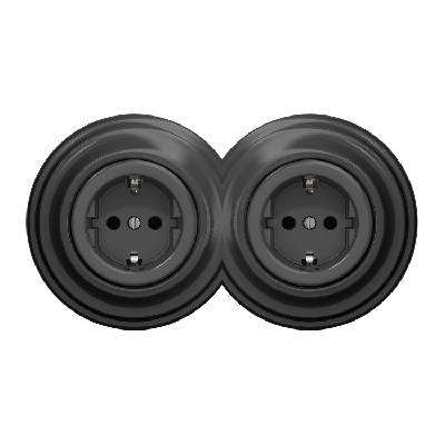 - Двойна ретро битова SCHUKO розетка с рамка 230V антрацит (KA0044C)