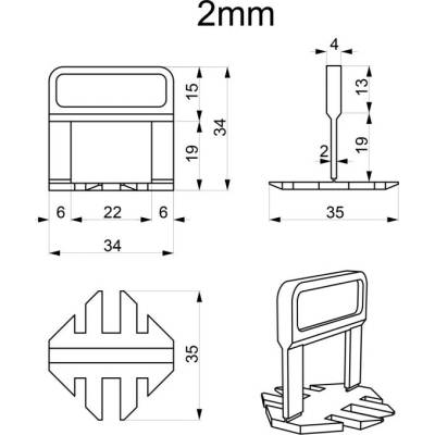 LEVELING distančné spony BEOROL 2 mm, 100 ks