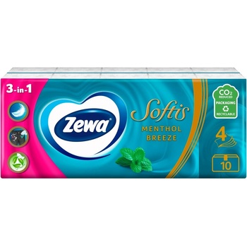 Zewa Softis 4-пластова хартиена носна кърпичка - ментолов бриз 10x9pcs (53524)