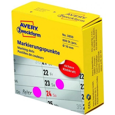 Etikety kruhové 10mm Avery purpurové v dispenzore