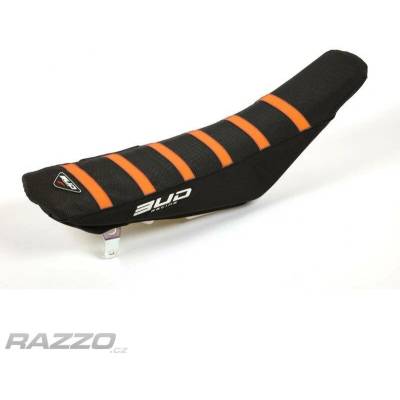 Potah sedla BudRacing Seat Cover FullTraction KTM SX65 09-15 Black Orange Stripes