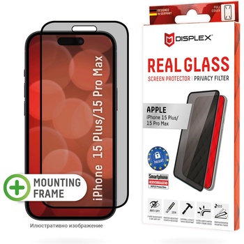 Displex Стъклен протектор за екран Displex Real Glass Full Cover (3D) с Филтър за поверителност, за iPhone 15 Plus/15 Pro Max (22439)