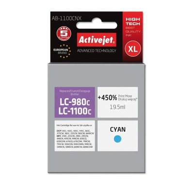 Compatible Мастило Activejet AB-1100CNX (заместител за Brother LC1100/LC980C, Supreme, 19, 5 ml, циан) (AB-1100CNX)
