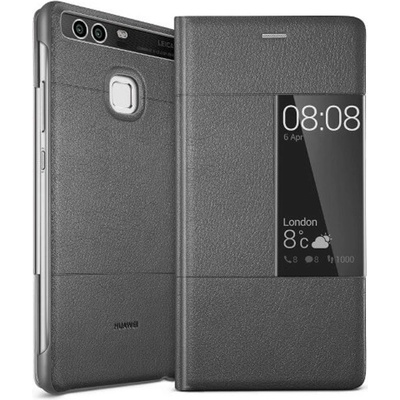 Huawei Калъф за Huawei P9 Plus, Flip Case с прозорец, оригинален, кожен, тъмносив