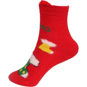 Дамски вълнени чорапи в червено с коледни чорапчета