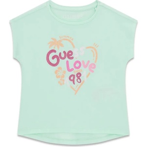 GUESS Ментова тениска за мини момиче с цветен надпис Guess