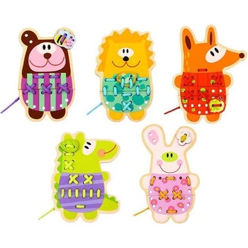 Image 1 of Tooky Toy Дървена игра за шиене - Весели животни - Tooky Toy