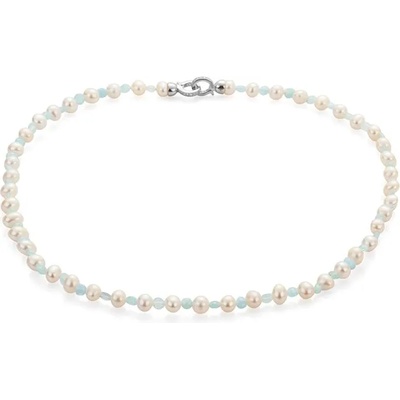 Swan Колие със сладководни бели перли и аквамарин RAQUANW Swan