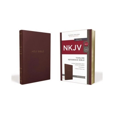 NKJV, Thinline Reference Bible, Leather-Look, Burgundy, Red Letter Edition, Comfort Print Thomas Nelson Paperback