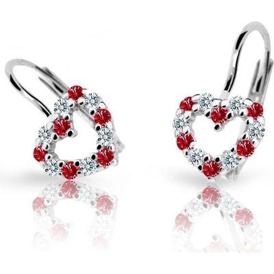 Danfil detské náušnice srdiečka C2157 z bieleho zlata ruby dark klapka