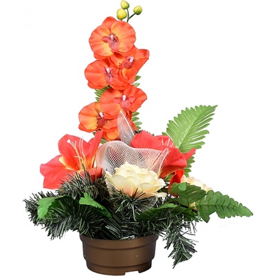 Květina RŮŽE S ORCHIDEJÍ PODZIM aranžmá v misce 39cm