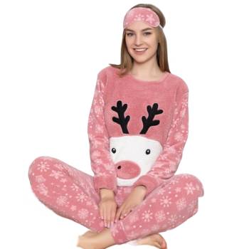 Поларена пижама в цвят пепел от рози с еленче