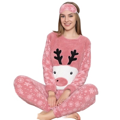 Поларена пижама в цвят пепел от рози с еленче