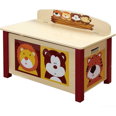 Детска Дървена Ракла и Пейка 2 в 1 за Съхранение на Играчки и Книжки с Плавно Затварящ се Капак - animals (tf3904)