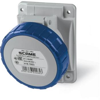 SCAME Промишлен контакт 2P+Е 16A 200-250V IP66, 6h серия Optima панелен (SC34-418.1663)