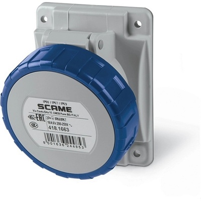 SCAME Промишлен контакт 2P+Е 16A 200-250V IP66, 6h серия Optima панелен (SC34-418.1663)