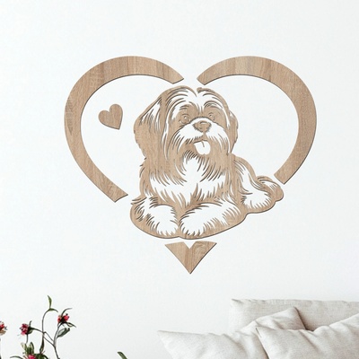 dřevo života Dřevěný obraz ležícího SHIH TZU v srdci Zvolte rozměr šxv (cm): 60x52, Zvolte barvu dekoru: Dub Sonoma