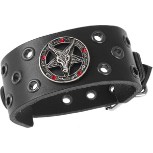 Leather & steel fashion гривна Бафомет - черен - кристално червено - LSF1 63-a