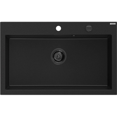 Mexen Elix гранитна мивка с 1 корито 800 x 500 мм, черна, черен сифон - 6527801005-77-B (6527801005-77-B)