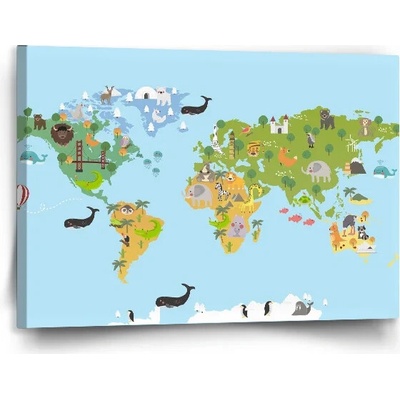 Sablio Obraz Zvířecí mapa světa - 110x110 cm Varianta: Sablio Obraz Zvířecí mapa světa - 120x80 cm