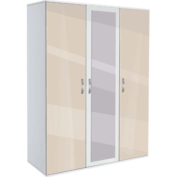 Bogdan Furniture G Трикрилен гардероб с огледало Мебели Богдан Модел bm-ava 31, крем гланц с бяло