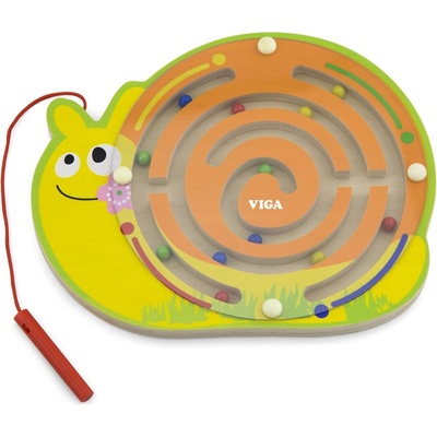 Viga Toys Дървен магнитен лабиринт с топчета, Viga - Охлюв (59966)