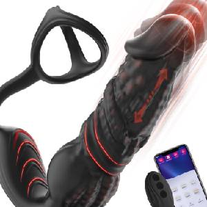 SuperLove Fast & Strong Thrusting Prostate Massager Anal Vibrator with Penis Ring, Remote & App Black