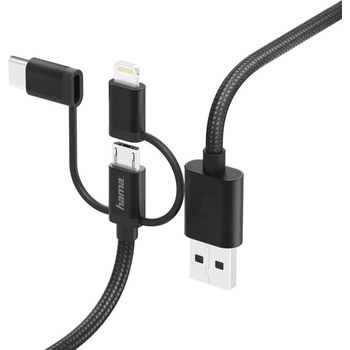 Hama Кабел Hama - 3 в 1, USB-A/Micro USB/Lightning/USB-C, 1.5 m, черен (HAMA-183304)