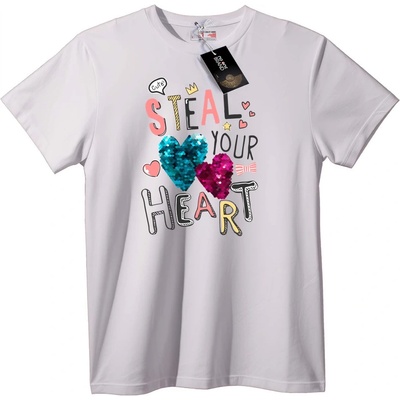 NOONEBRAND Тениска Открадни Сърцето Пайети - XS, White