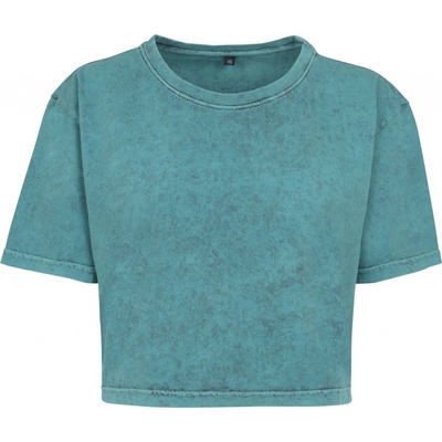 Build Your Brand Dámske crop top tričko Acid Washed Teal čierna