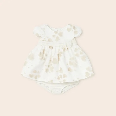 Mayoral Официална рокля в мръсно бяло за бебе момиче със златисти сърца Майорал