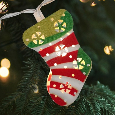 Baterie Centrum LED външна коледна гирлянда 10xLED/2xAA, 1, 65 m, IP44, топла бяла, чорапи (BC0786)