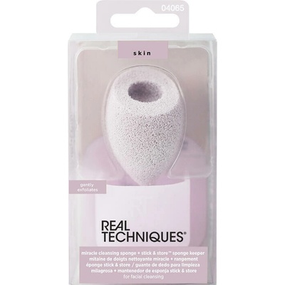 Real Techniques Cleansing Sponge & Sponge Keeper čisticí houbička pro všechny typy pleti