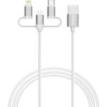 Verbatim Кабел за зареждане и пренос на данни VERBATIM Sync & Charge Cable 3-in-1, USB-A към Micro-B/USB-C/Lightning, 18 W, 1 m, бял (32394)