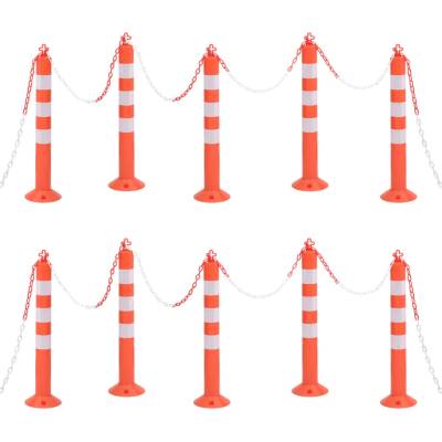 vidaXL Zahrazovací sloupky k řízení dopravy 10 ks s řetězem 75 cm PE