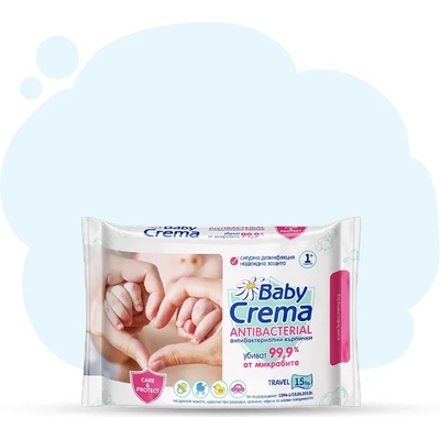 BABY CREMA Антибактериални мокри кърпички Baby Crema, 15 бр (2587:)