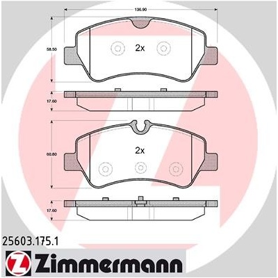 ZIMMERMANN Sada brzdových platničiek kotúčovej brzdy 256031751
