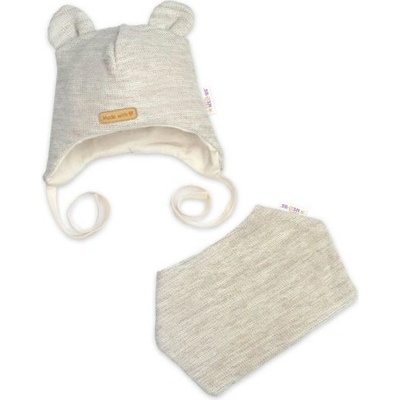 Pletená čepice s bavlněnou podšívkou a šátkem v Teddy Hand made svetlo béžová