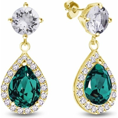 Spark Stříbrné náušnice visací s krystaly Swarovski Elements Briselle KCPG4320EMC Emerald