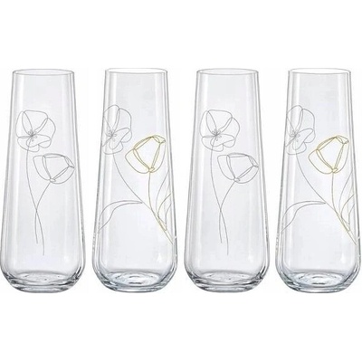 Bohemia Crystal Skleničky na šampaňské s motivem divokých květin bezbarvé 4 x 250 ml